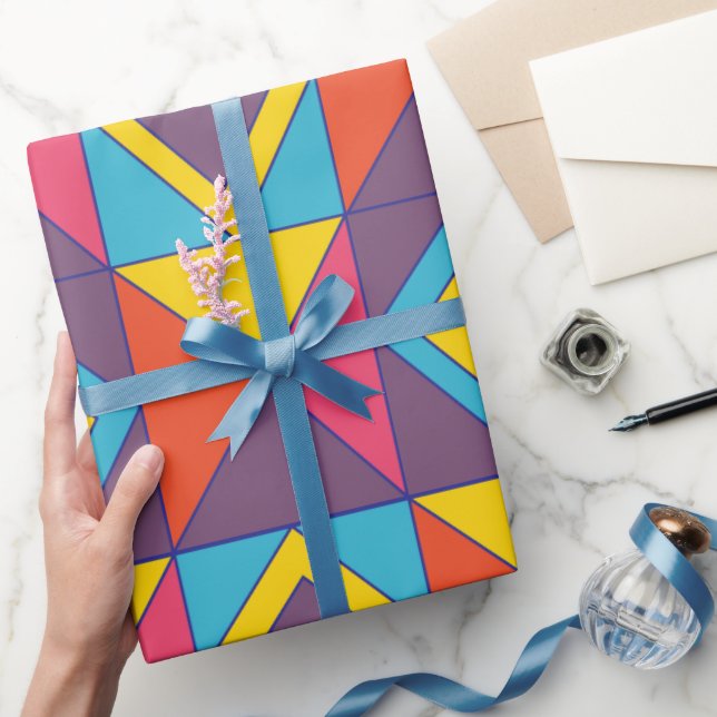 Papel De Presente Triângulo de Diamante Colorido Geométrico  (Presentear)