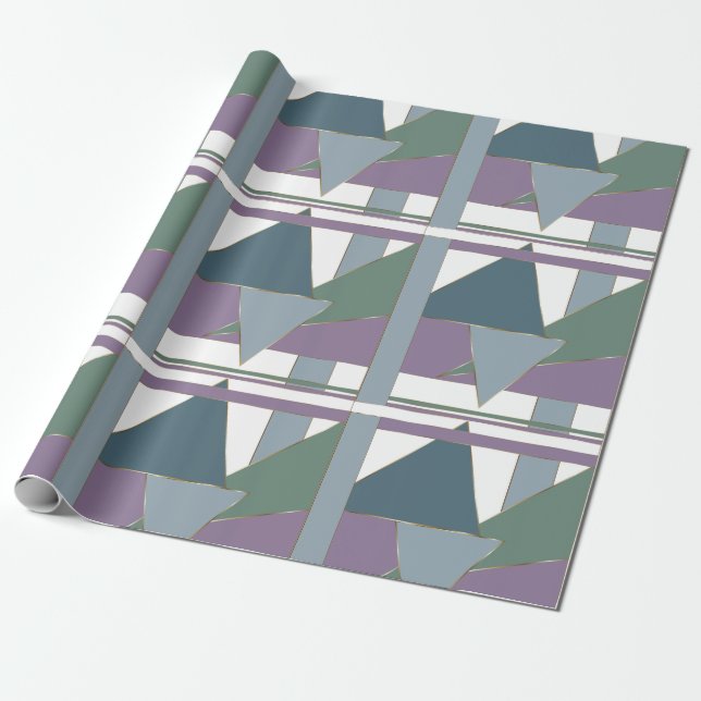 Papel De Presente Triângulo Geométrico Padrão Azul Violeta Verde (Desenrolado)