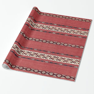 Papel De Presente Triângulo Stripe Kilim II Vermelho Preto Branco 