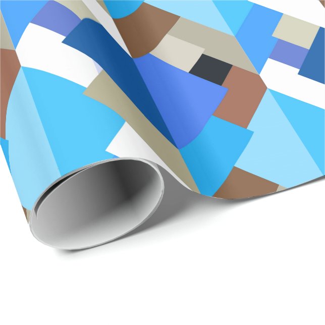 Papel De Presente Triângulos Abstrato modernos, azul cobalto e casta (Ponta do rolo)