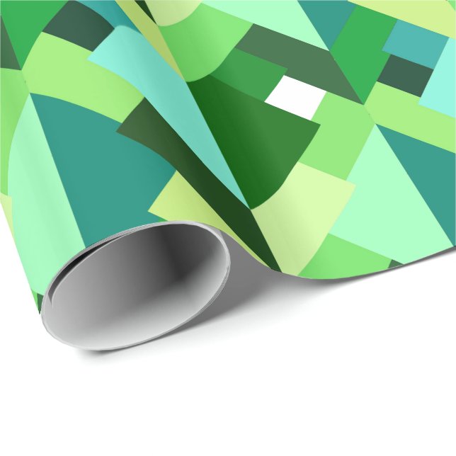 Papel De Presente Triângulos Abstrato modernos, Emerald Green e Aqua (Ponta do rolo)