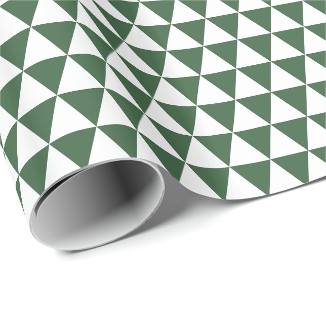 Papel De Presente Triângulos Brancos e Verde Caçador (Ponta do rolo)