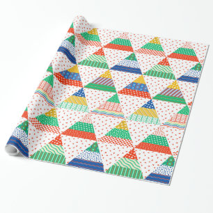 Papel De Presente Triângulos de Natal em Patchwork Colorido Festivo