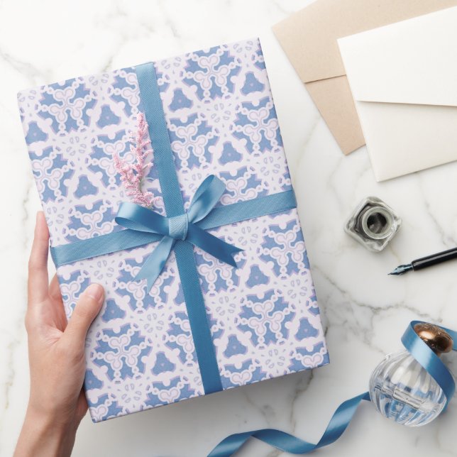 Papel De Presente Triângulos de rendas decorativos branco azul (Presentear)