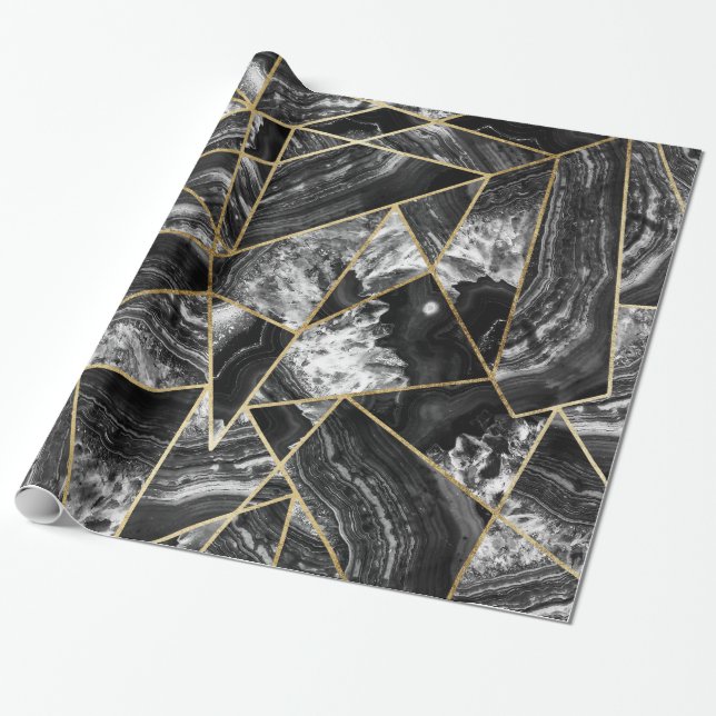 Papel De Presente Triângulos geométricos Dourados do preto branco (Desenrolado)