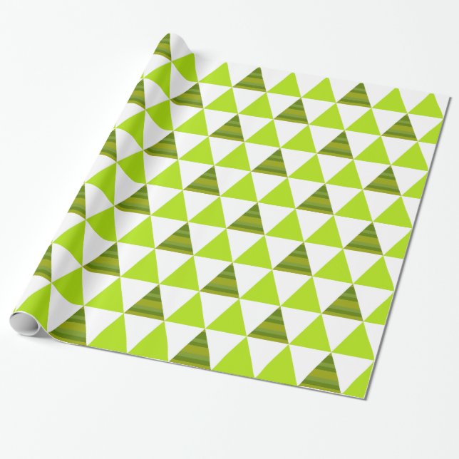Papel De Presente Triângulos geométricos modernos verdes & teste (Desenrolado)