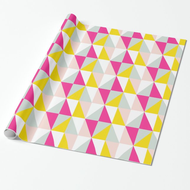 Papel De Presente Triângulos Geométricos Padrão Rosa E Amarelo (Desenrolado)