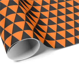 Papel De Presente Triângulos Pretos e Laranjas de Halloween