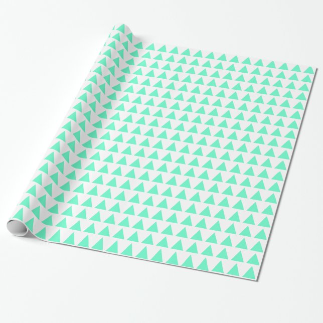 Papel De Presente Triângulos - Turquesa em Branco (Desenrolado)