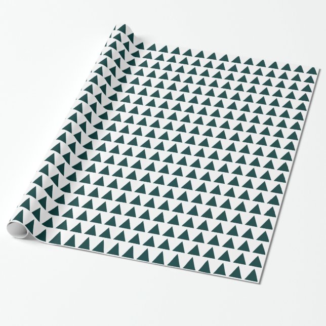 Papel De Presente Triângulos - Verde escuro sobre branco (Desenrolado)