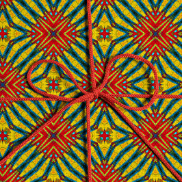 Papel De Presente Tribal Abstrato de Hippie Vermelho Amarelo Azul Az