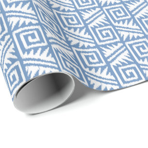 Papel De Presente Tribal asteca de Ikat - azul-céu e branco
