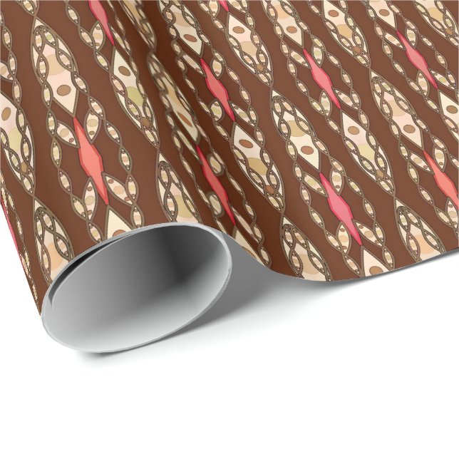 Papel De Presente Tribal Batik - Brown, Tan e Coral (Ponta do rolo)