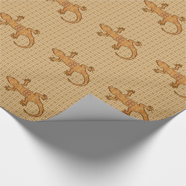 Papel De Presente Tribal batik Gecko - ferrugem, âmbar e bronzeada (Ponta)