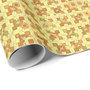 Papel De Presente Tribal Batik - ouro amarelo, castanho e castanho
