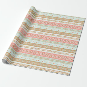 Papel de presente tribal coral menta Azteca