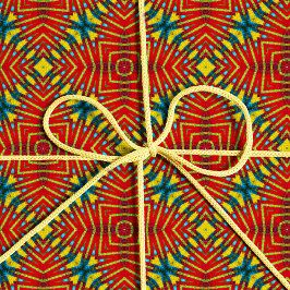 Papel De Presente Tribal Floral Amarelo e Vermelho abstrato