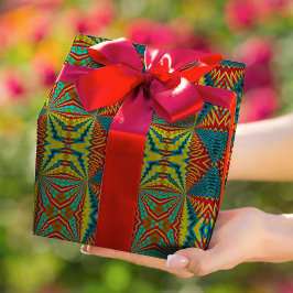 Papel De Presente Tribal Geométrico Azul Amarelo Amarelo Azul legal