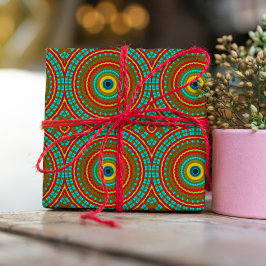 Papel De Presente Tribal Geométrico Azul Amarelo Amarelo Azul legal