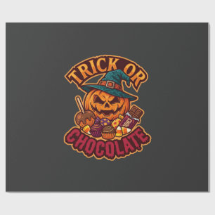 Papel De Presente Trick Or Chocolate Halloween Abóbora Chapéu de Bru