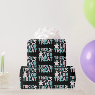 Papel De Presente Trick or Treat Fantasmas Fofo Preto Halloween