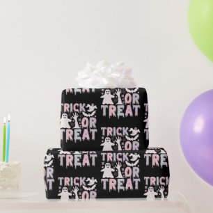 Papel De Presente Trick or Treat Fantasmas Fofo Preto Halloween
