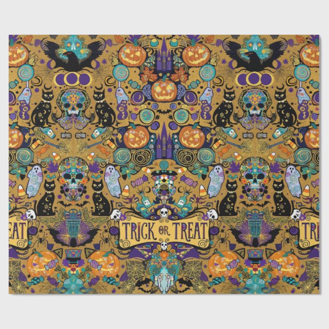 Papel De Presente Trick Or Treat Halloween (Aberto)