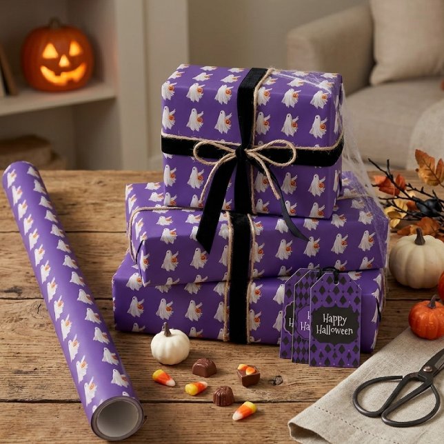 Papel De Presente Trick Ou Tratando Fantasma Com Balde De Doces De A (Criador carregado)