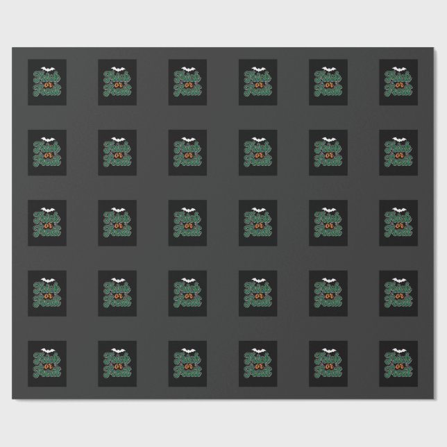 Papel De Presente Trick ou Treat do Halloween Morcego Design Web_1 (Aberto)
