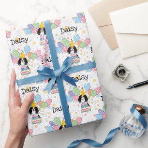 Papel De Presente TriColor Cavalier King Charles Spaniel Aniversário