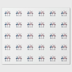 Papel De Presente Trio de Flamingos Patrióticos Design de Gravura Vi