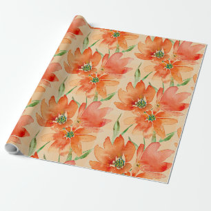 Papel De Presente Trio de Flores Tropicais de Laranja Vermelho