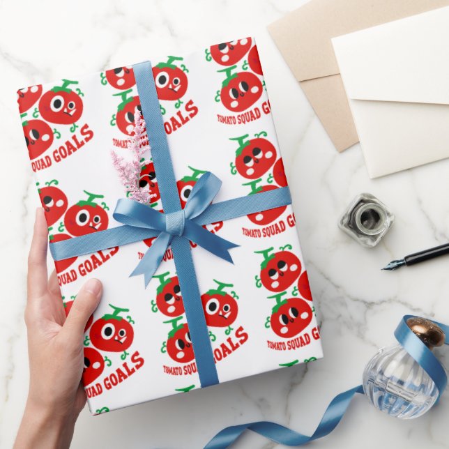 Papel De Presente Trio Divertido Desenhado à Mão de Rostos de Tomate (Presentear)