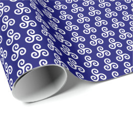 Papel De Presente Tríplice Espiral Celta Branca Triskele em Azul Esc