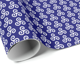 Papel De Presente Tríplice Espiral Celta Branca Triskele em Azul Esc