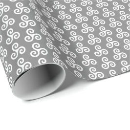 Papel De Presente Tríplice Espiral Celta Branca Triskele em Cinza Mé