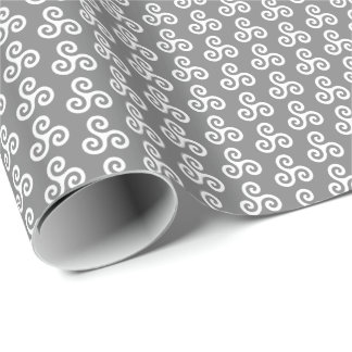 Papel De Presente Tríplice Espiral Celta Branca Triskele em Cinza Mé