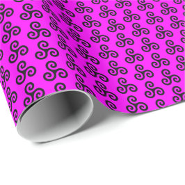 Papel De Presente Tríplice Espiral Celta Triskele Preta em Rosa