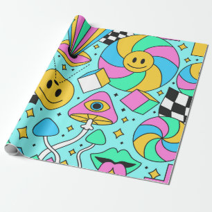 Papel De Presente Trippy arco-íris 60 e pop psíquico sem soldadura