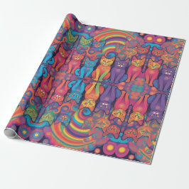 Papel De Presente Trippy Hippy Cats Vivid Color Psychedelic