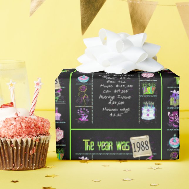 Papel De Presente Trivia do Ano Aniversário de 1988 (Festa de aniversário)