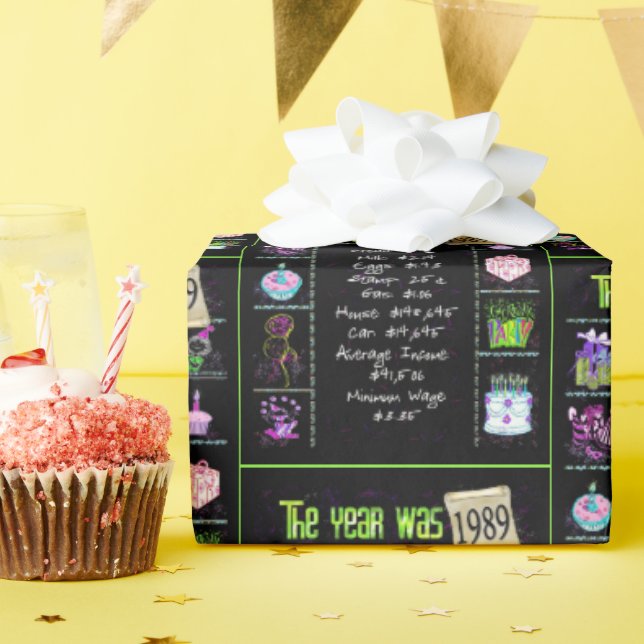 Papel De Presente Trivia do Ano Aniversário de 1989 (Festa de aniversário)