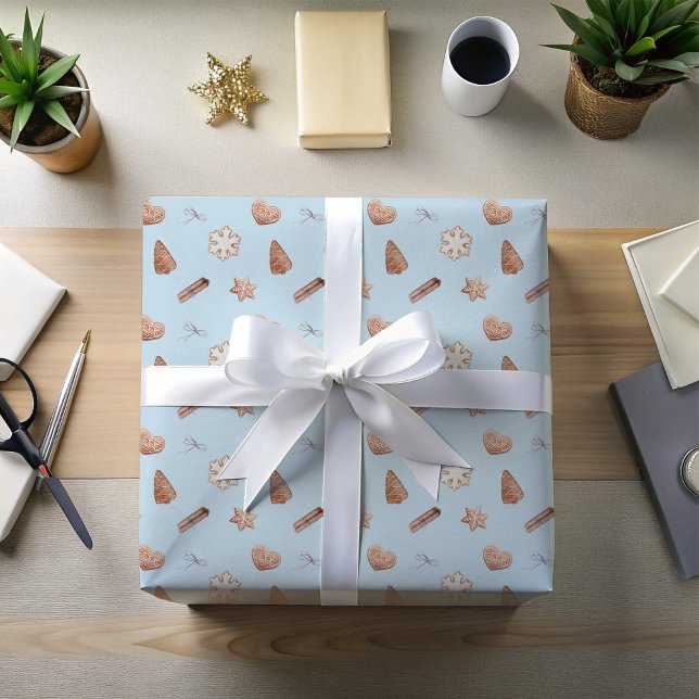 Papel De Presente Troca de Bolachas Azul de Natal (Blue Snowflake Christmas Wrapping Paper)
