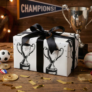 Papel De Presente Troféu Desenhado à Mão Retro Preto e Branco Prêmio