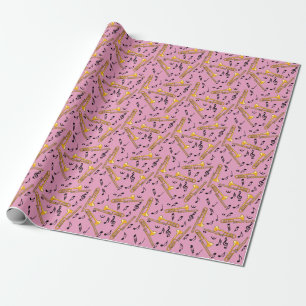 Papel De Presente Trombone Music Notes Pink Patterno