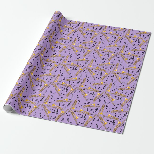 Papel De Presente Trombone Music Notes Purple Patterno (Desenrolado)