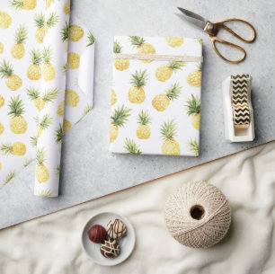 Papel De Presente Tropical Abacaxis Amarelos Chá de Noiva