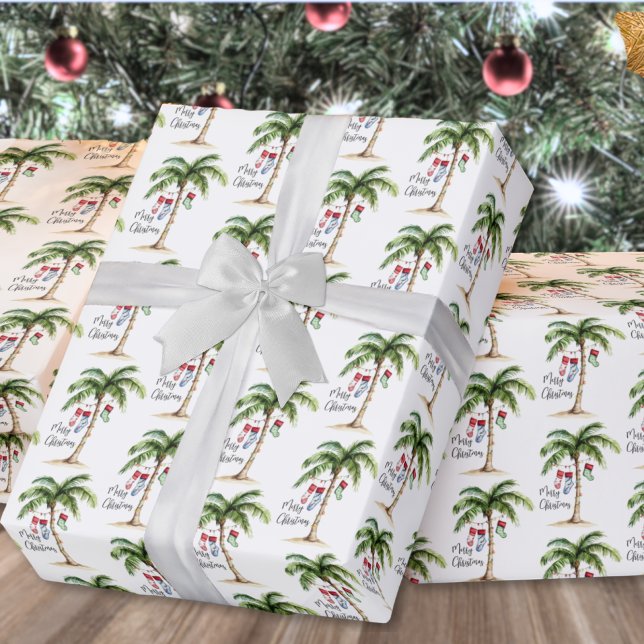 Papel De Presente Tropical Beach Christmas (Tropical Beach Christmas Wrapping Paper )