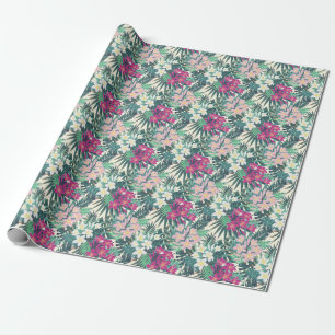 Papel De Presente Tropical de Frangipani: Vintage branco-rosa.