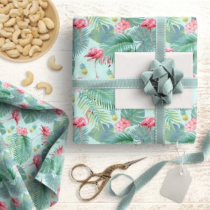 Papel De Presente Tropical Flamingo, Palms, Pineapple Pattern ID926